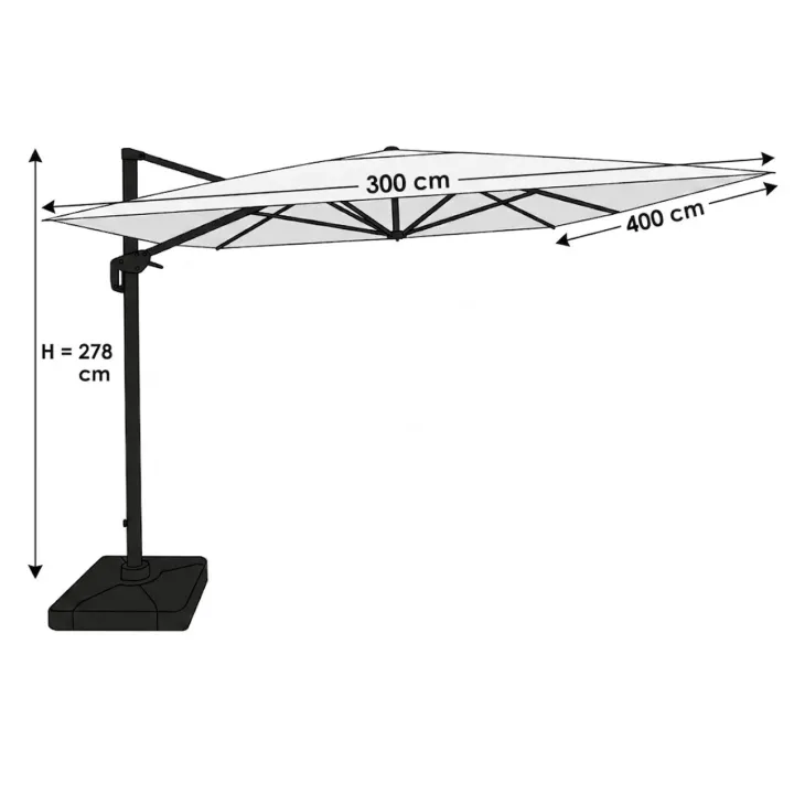 Ombrellone da giardino 4x3m con palo laterale telo ecrù struttura nera Zanzibar