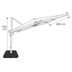 Ombrellone da giardino 4x4m orientabile a 360° con palo laterale telo bianco struttura bianca Formentera
