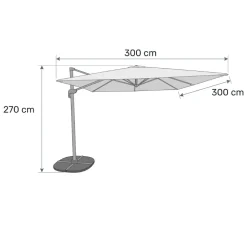 Ombrellone da giardino 3x3m orientabile a 360° con palo laterale telo ecrù struttura nera Levante