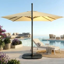 Ombrellone da giardino 3x3m orientabile a 360° con palo laterale telo ecrù struttura nera Levante