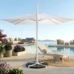Ombrellone da giardino 3x3m orientabile a 360° con palo laterale telo bianco struttura bianca Levante