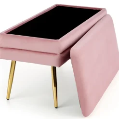 Panca contenitore 78x42cm in velluto moderna rosa oro Franz