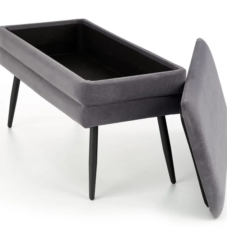 Panca contenitore 78x42cm in velluto moderna grigio nero Franz