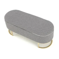 Panca moderna 105x42cm in tessuto nero bianco oro Denes