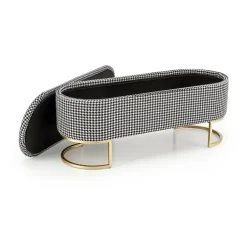 Panca moderna 105x42cm in tessuto nero bianco oro Denes
