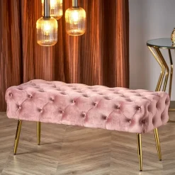 Panca moderna 100x45cm in tessuto rosa oro Napoleon