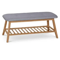 Panca portascarpe in tessuto grigio legno bambù Keduk