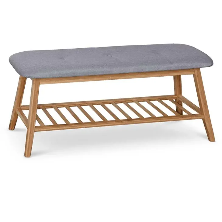 Panca portascarpe in tessuto grigio legno bambù Keduk