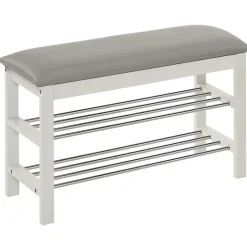 Panca portascarpe 81x48cm legno naturale acciaio cromato grigio Zeo