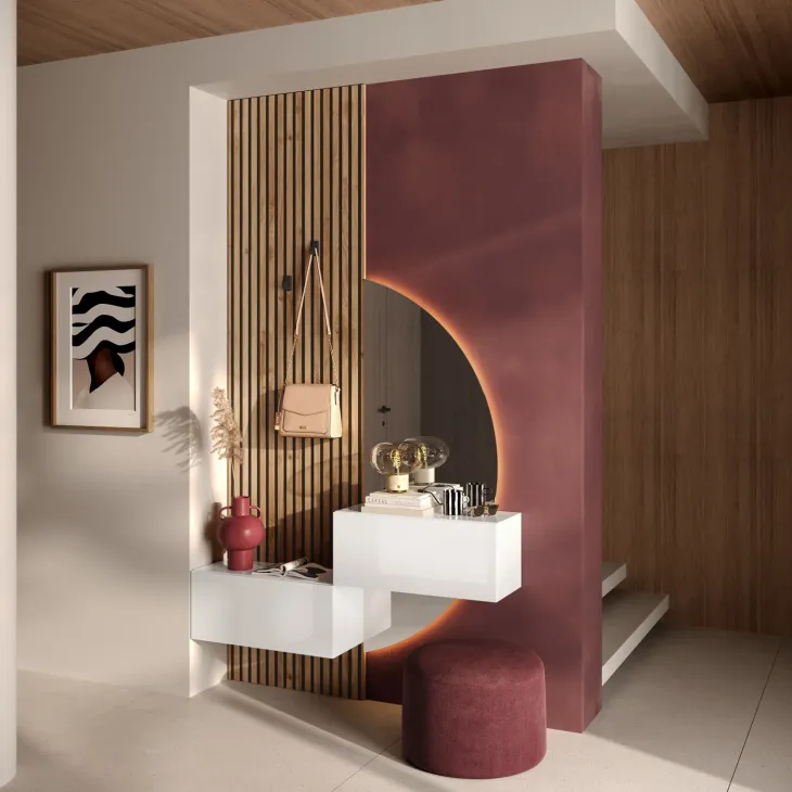 Pannello cannettato a muro 69x260h cm con ganci appendiabiti rovere chiaro Sunset Decor