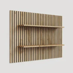 Pannello cannettato a muro 138x100h cm con 2 mensole rovere chiaro Sunset Decor