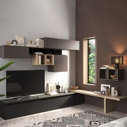Parete attrezzata angolare 276x190h cm marrone ossido nero rovere Sunset 45