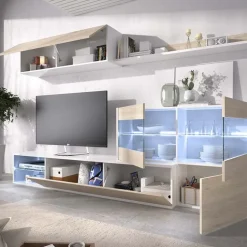 Parete attrezzata componibile 260x175h cm rovere bianco lucido Emily