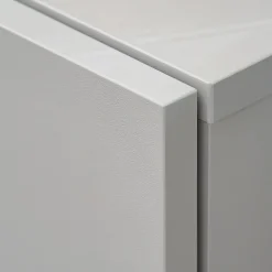 Parete attrezzata con biocamino 200x150h cm pannello effetto cannettato grigio perla rovere Luvox
