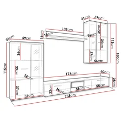 Parete attrezzata con vetrina 235x180h cm bianco nero Leeds