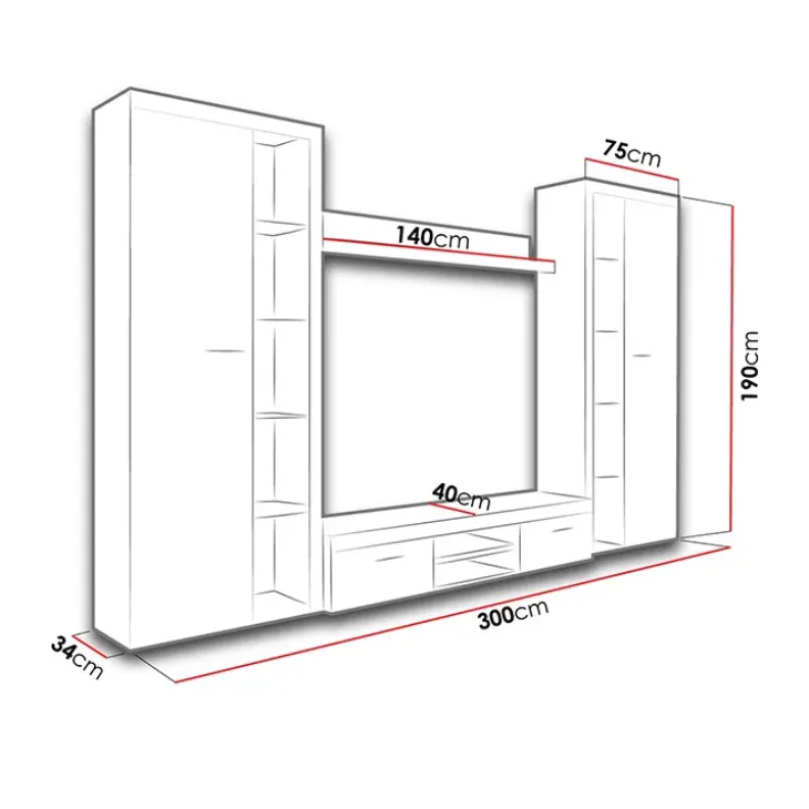 Parete attrezzata soggiorno 300x190h cm con porta tv bianco Haarlem