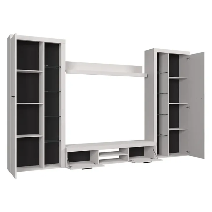 Parete attrezzata soggiorno 300x190h cm con porta tv bianco Haarlem