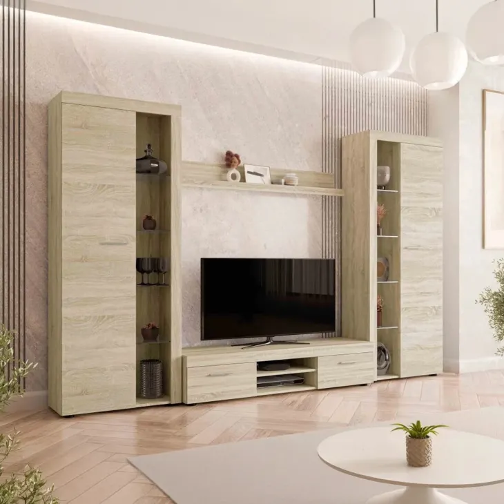 Parete attrezzata soggiorno 300x190h cm con porta tv rovere Haarlem