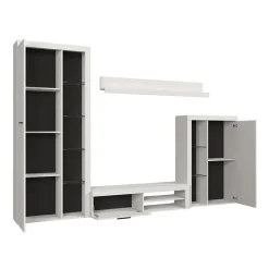 Parete attrezzata soggiorno 270x190h cm con porta tv bianco Haarlem