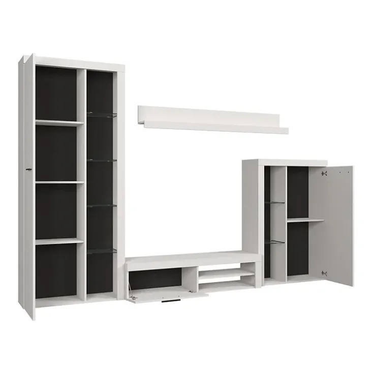 Parete attrezzata soggiorno 270x190h cm con porta tv bianco Haarlem