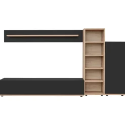 Parete attrezzata soggiorno 240x130h cm moderna nero opaco rovere Definity