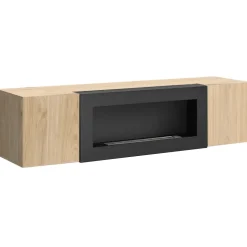 Parete attrezzata sospesa 260x170h cm con biocamino e vetrine rovere Ignis 6 Gihome®