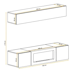 Parete attrezzata sospesa 160x150h cm con biocamino rovere Ignis 2 Gihome®