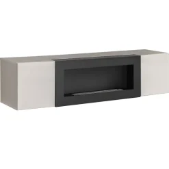 Parete attrezzata sospesa 160x150h cm con biocamino beige cashmere Ignis 2 Gihome®
