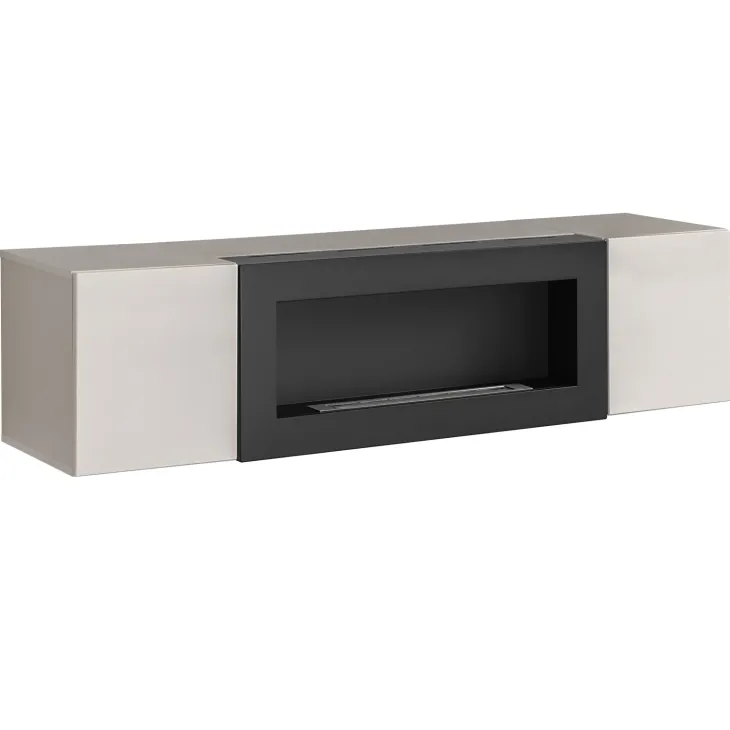 Parete attrezzata sospesa 160x150h cm con biocamino beige cashmere Ignis 2 Gihome®