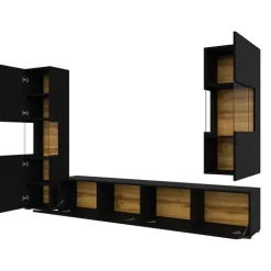 Parete attrezzata sospesa 226x140h cm nero rovere Fusion 2