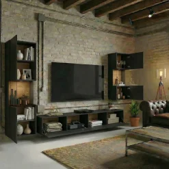 Parete attrezzata sospesa 226x140h cm nero rovere Fusion 2