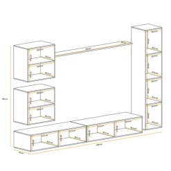 Parete attrezzata sospesa 280x180h cm bianco opaco e lucido Geo 07