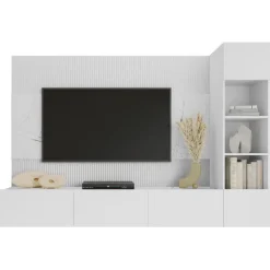 Parete attrezzata sospesa 220x150h cm con colonna bianco cannettato effetto marmo Ilaria