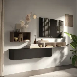 Parete attrezzata sospesa 190x120h cm moderna beige rovere scuro ossido Sunset 87