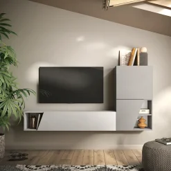 Parete attrezzata sospesa 193x150h cm moderna grigio chiaro e scuro Sunset 94