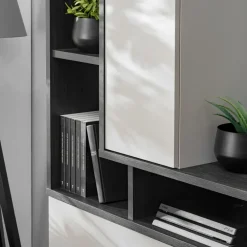 Parete attrezzata sospesa 210x140h cm moderna antracite beige cashmere Fylea
