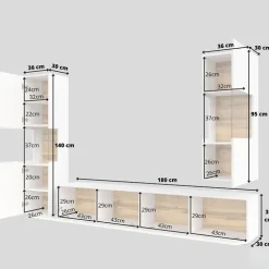 Parete attrezzata sospesa 226x140h cm bianco rovere Fusion 2