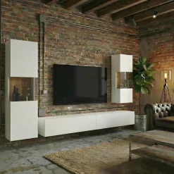 Parete attrezzata sospesa 226x140h cm bianco rovere Fusion 2