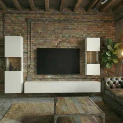 Parete attrezzata sospesa 226x140h cm bianco rovere Fusion 2
