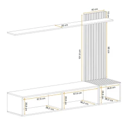 Parete attrezzata sospesa 180x132h cm cannettato nero opaco e rovere Zyra