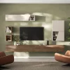 Parete attrezzata sospesa 276x210h cm moderna beige rovere scuro Sunset 75