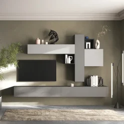 Parete attrezzata sospesa 276x210h cm moderna grigio antracite Sunset 84