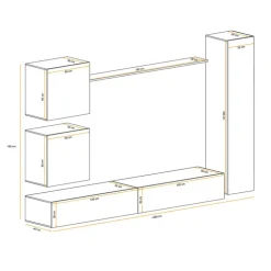 Parete attrezzata sospesa 280x180h cm moderna bianco e nero lucido Geo 07