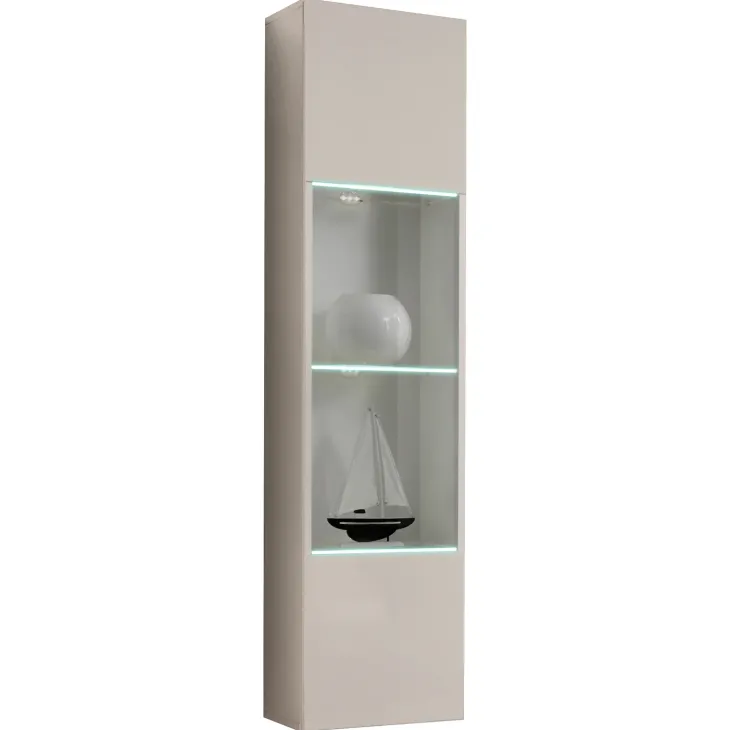 Parete attrezzata sospesa 260x170h cm con biocamino e vetrine beige cashmere Ignis 6 Gihome®