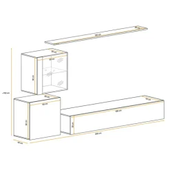 Parete attrezzata sospesa 250x150h cm moderna bianco nero lucido Geo 13