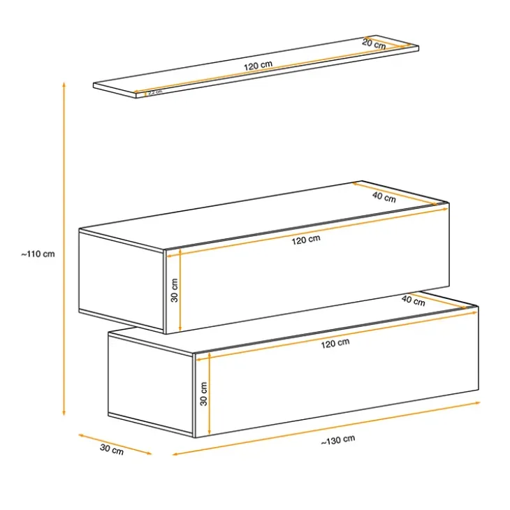 Parete attrezzata sospesa 130x110h cm bianco opaco lucido Geo 19