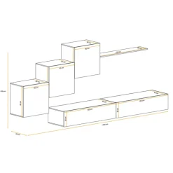 Parete attrezzata sospesa 260x170h cm moderna bianco opaco lucido Geo 08
