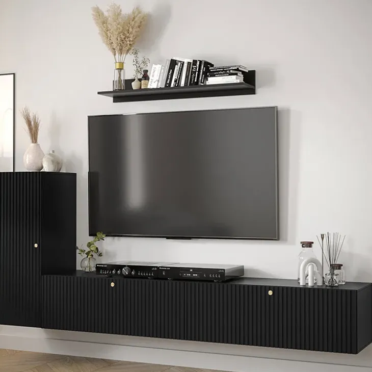 Parete attrezzata sospesa 134x175h cm moderna nero Kiruna