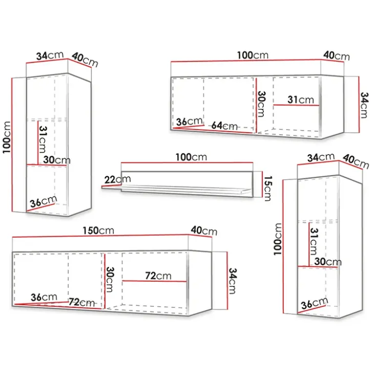 Parete attrezzata sospesa 250x165h cm bianco Kiruna 3