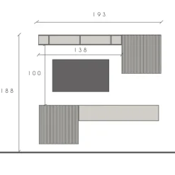 Parete attrezzata sospesa 193x188h cm cannettata ossido nero rovere scuro Sunset Decor 1038